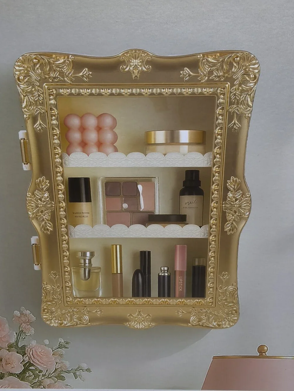 Room 2 Room Gilded Display Shelf Gold Wall Mount Tabletop Makeup Organizer